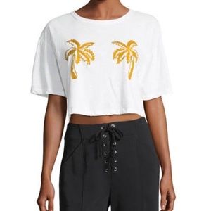 A.L.C. Teagan Palm-Embroidered Crop Cotton Tee